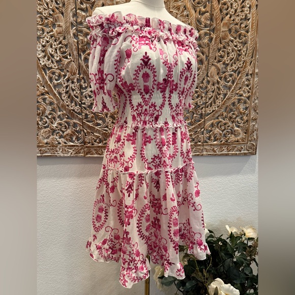 Luisa Positano Giorgio Mini Dress White & Pink Linen Amalfi Coast Italy Inspired - Picture 4 of 16